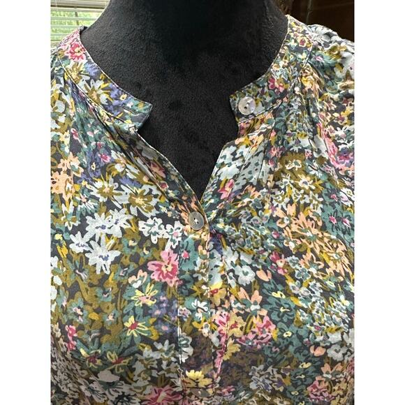 J.Jill Pullover Blouse Top 3/4 sleeves Floral Green XL lightweight colorful - Picture 2 of 8